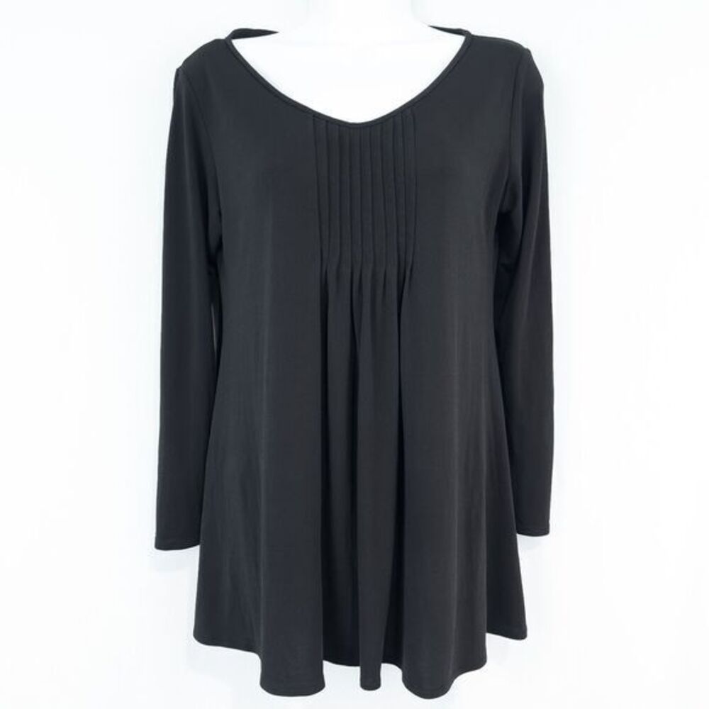Eileen Fisher Silk Pintuck Long Sleeve Tunic Top Womens Petite Small Black